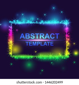Dynamic abstract scattering particles background made of colored neon specks. Vector illustration.