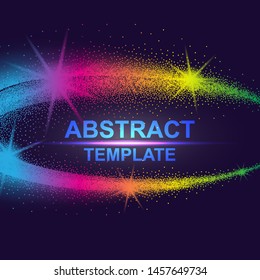 Dynamic abstract scattering particles background made of colored neon specks. Vector illustration.