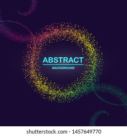 Dynamic abstract scattering particles background made of colored neon specks. Vector illustration.