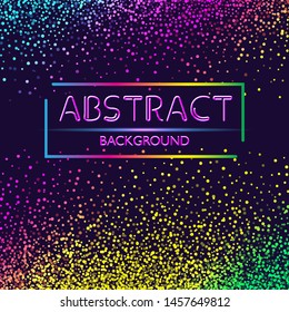 Dynamic abstract scattering particles background made of colored neon specks. Vector illustration.