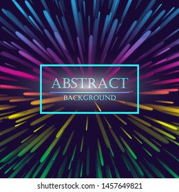 Dynamic abstract scattering particles background made of colored neon specks. Vector illustration.
