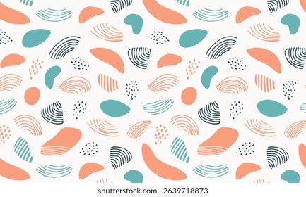 Dynamic abstract seamless pattern with hand-drawn brush strokes