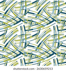Dynamic abstract seamless pattern with intersecting curved lines in bright colors on white. Modern geometric design for textiles, sportswear, wallpaper and youth fashion. Bright, energetic style.