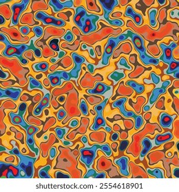 Dynamic abstract seamless pattern with vibrant rippled shapes in bold colors. Perfect for modern art, textiles, packaging, wallpapers, and contemporary digital or print designs