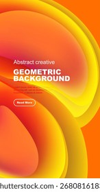 Dynamic abstract shapes, vibrant orange hues, black backdrop. Modern design elements create bold visual impact. Text overlay present.