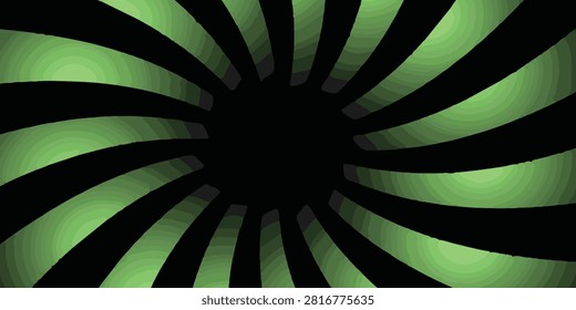 Dynamic abstract spiral pattern featuring green and black colors, emphasizing movement and visual depth in the design.