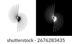 Dynamic abstract spiral sound wave rhythm lines. Circular spiral sound wave rhythm of lines. Circular futuristic abstract lines, black and white background.