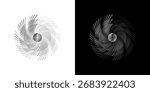 Dynamic abstract spiral sound wave rhythm lines. Circular spiral sound wave rhythm of lines. Circular futuristic abstract lines, black and white background.