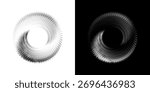 Dynamic abstract spiral sound wave rhythm lines. Circular spiral sound wave rhythm of lines. Circular futuristic abstract lines, black and white background.
