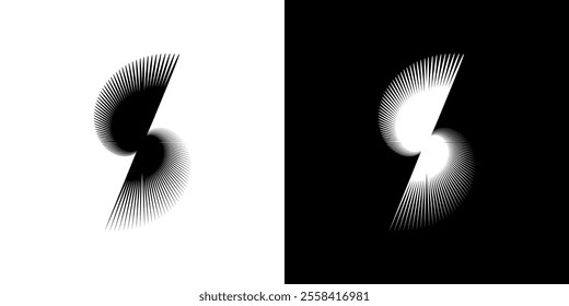 Dynamic abstract spiral sound wave rhythm lines. Circular spiral sound wave rhythm of lines. Circular futuristic abstract lines, black and white background.