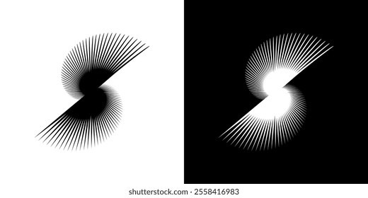 Dynamic abstract spiral sound wave rhythm lines. Circular spiral sound wave rhythm of lines. Circular futuristic abstract lines, black and white background.