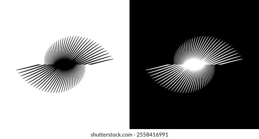 Dynamic abstract spiral sound wave rhythm lines. Circular spiral sound wave rhythm of lines. Circular futuristic abstract lines, black and white background.