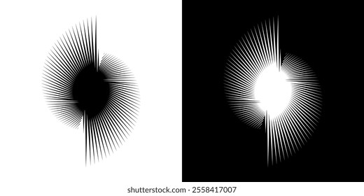 Dynamic abstract spiral sound wave rhythm lines. Circular spiral sound wave rhythm of lines. Circular futuristic abstract lines, black and white background.