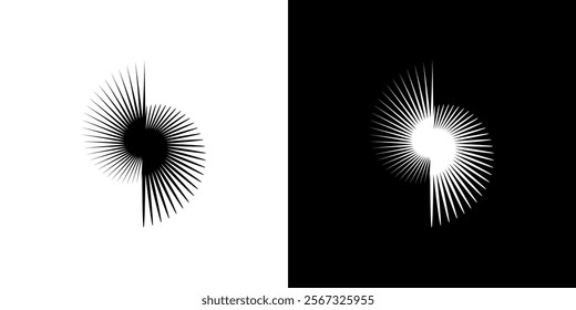 Dynamic abstract spiral sound wave rhythm lines. Circular spiral sound wave rhythm of lines. Circular futuristic abstract lines, black and white background.