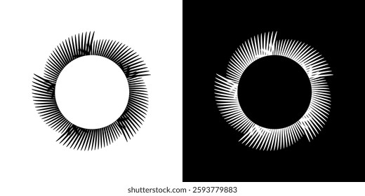 Dynamic abstract spiral sound wave rhythm lines. Circular spiral sound wave rhythm of lines. Circular futuristic abstract lines, black and white background.