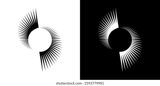 Dynamic abstract spiral sound wave rhythm lines. Circular spiral sound wave rhythm of lines. Circular futuristic abstract lines, black and white background.