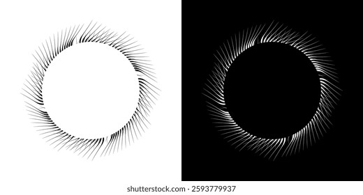 Dynamic abstract spiral sound wave rhythm lines. Circular spiral sound wave rhythm of lines. Circular futuristic abstract lines, black and white background.