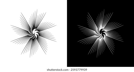 Dynamic abstract spiral sound wave rhythm lines. Circular spiral sound wave rhythm of lines. Circular futuristic abstract lines, black and white background.