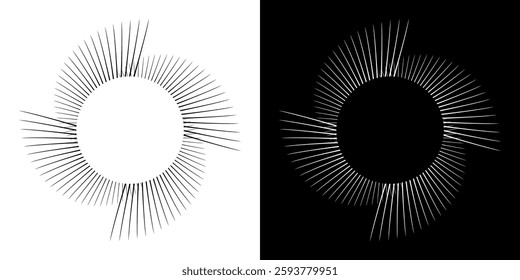 Dynamic abstract spiral sound wave rhythm lines. Circular spiral sound wave rhythm of lines. Circular futuristic abstract lines, black and white background.