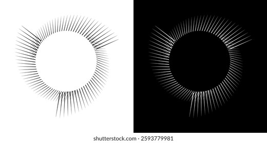 Dynamic abstract spiral sound wave rhythm lines. Circular spiral sound wave rhythm of lines. Circular futuristic abstract lines, black and white background.