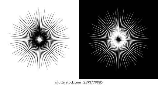 Dynamic abstract spiral sound wave rhythm lines. Circular spiral sound wave rhythm of lines. Circular futuristic abstract lines, black and white background.