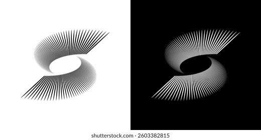Dynamic abstract spiral sound wave rhythm lines. Circular spiral sound wave rhythm of lines. Circular futuristic abstract lines, black and white background.