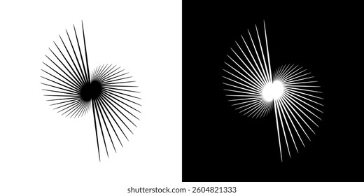 Dynamic abstract spiral sound wave rhythm lines. Circular spiral sound wave rhythm of lines. Circular futuristic abstract lines, black and white background.