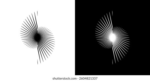 Dynamic abstract spiral sound wave rhythm lines. Circular spiral sound wave rhythm of lines. Circular futuristic abstract lines, black and white background.