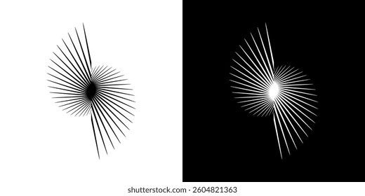 Dynamic abstract spiral sound wave rhythm lines. Circular spiral sound wave rhythm of lines. Circular futuristic abstract lines, black and white background.