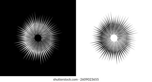 Dynamic abstract spiral sound wave rhythm lines. Circular spiral sound wave rhythm of lines. Circular futuristic abstract lines, black and white background.