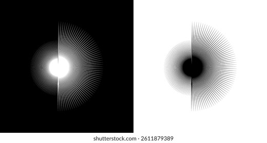 Dynamic abstract spiral sound wave rhythm lines. Circular spiral sound wave rhythm of lines. Circular futuristic abstract lines, black and white background.	