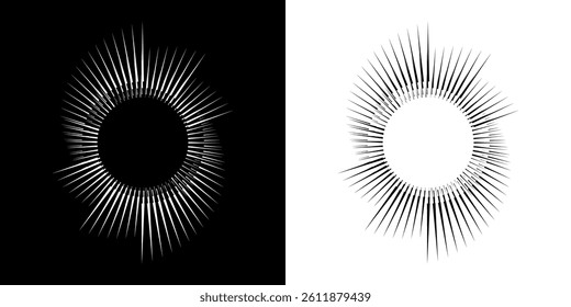 Dynamic abstract spiral sound wave rhythm lines. Circular spiral sound wave rhythm of lines. Circular futuristic abstract lines, black and white background.	