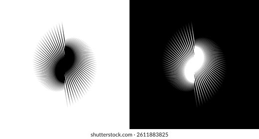 Dynamic abstract spiral sound wave rhythm lines. Circular spiral sound wave rhythm of lines. Circular futuristic abstract lines, black and white background.