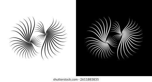 Dynamic abstract spiral sound wave rhythm lines. Circular spiral sound wave rhythm of lines. Circular futuristic abstract lines, black and white background.