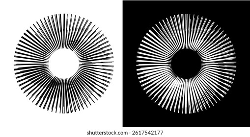 Dynamic abstract spiral sound wave rhythm lines. Circular spiral sound wave rhythm of lines. Circular futuristic abstract lines, black and white background.