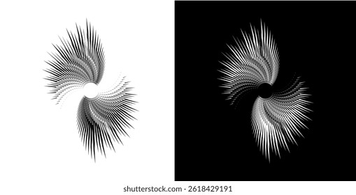 Dynamic abstract spiral sound wave rhythm lines. Circular spiral sound wave rhythm of lines. Circular futuristic abstract lines, black and white background.