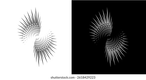 Dynamic abstract spiral sound wave rhythm lines. Circular spiral sound wave rhythm of lines. Circular futuristic abstract lines, black and white background.