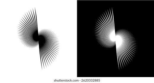 Dynamic abstract spiral sound wave rhythm lines. Circular spiral sound wave rhythm of lines. Circular futuristic abstract lines, black and white background.	
