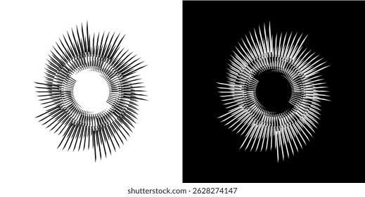 Dynamic abstract spiral sound wave rhythm lines. Circular spiral sound wave rhythm of lines. Circular futuristic abstract lines, black and white background.	
