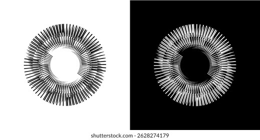 Dynamic abstract spiral sound wave rhythm lines. Circular spiral sound wave rhythm of lines. Circular futuristic abstract lines, black and white background.	
