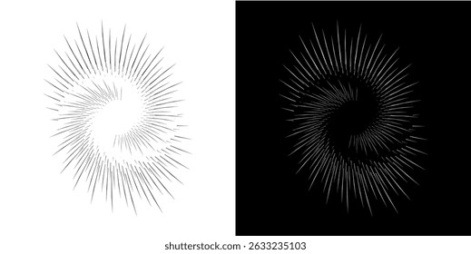 Dynamic abstract spiral sound wave rhythm lines. Circular spiral sound wave rhythm of lines. Circular futuristic abstract lines, black and white background.	
