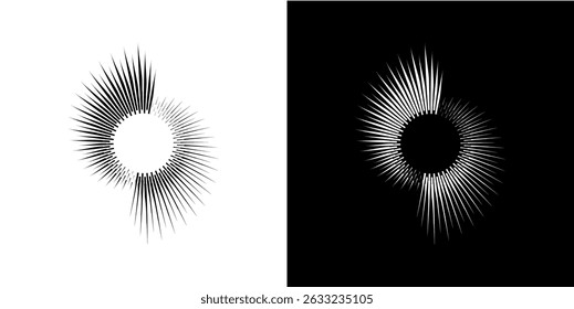 Líneas dinámicas abstractas del ritmo de ondas de sonido en espiral. Onda de sonido circular en espiral con ritmo de líneas. Líneas abstractas futuristas circulares, fondo blanco y negro.	
