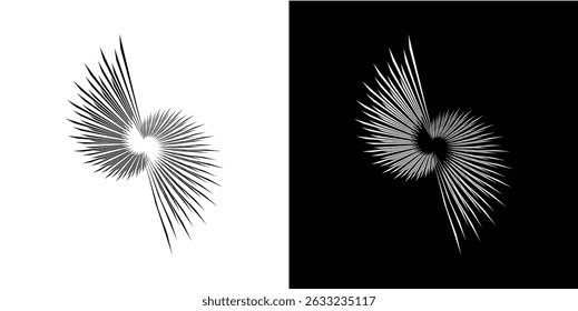 Dynamic abstract spiral sound wave rhythm lines. Circular spiral sound wave rhythm of lines. Circular futuristic abstract lines, black and white background.	
