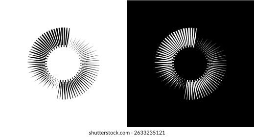 Líneas dinámicas abstractas del ritmo de ondas de sonido en espiral. Onda de sonido circular en espiral con ritmo de líneas. Líneas abstractas futuristas circulares, fondo blanco y negro.	
