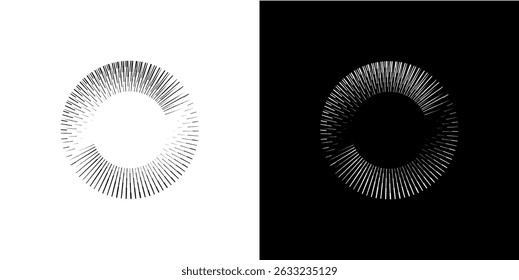 Dynamic abstract spiral sound wave rhythm lines. Circular spiral sound wave rhythm of lines. Circular futuristic abstract lines, black and white background.	
