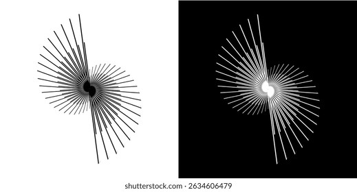 Dynamic abstract spiral sound wave rhythm lines. Circular spiral sound wave rhythm of lines. Circular futuristic abstract lines, black and white background.	
