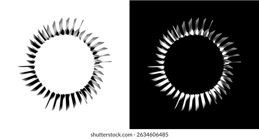 Dynamic abstract spiral sound wave rhythm lines. Circular spiral sound wave rhythm of lines. Circular futuristic abstract lines, black and white background.	
