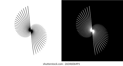 Dynamic abstract spiral sound wave rhythm lines. Circular spiral sound wave rhythm of lines. Circular futuristic abstract lines, black and white background.	
