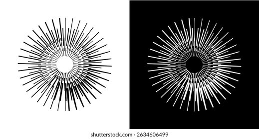 Líneas dinámicas abstractas del ritmo de ondas de sonido en espiral. Onda de sonido circular en espiral con ritmo de líneas. Líneas abstractas futuristas circulares, fondo blanco y negro.	
