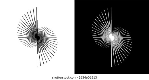 Líneas dinámicas abstractas del ritmo de ondas de sonido en espiral. Onda de sonido circular en espiral con ritmo de líneas. Líneas abstractas futuristas circulares, fondo blanco y negro.	
